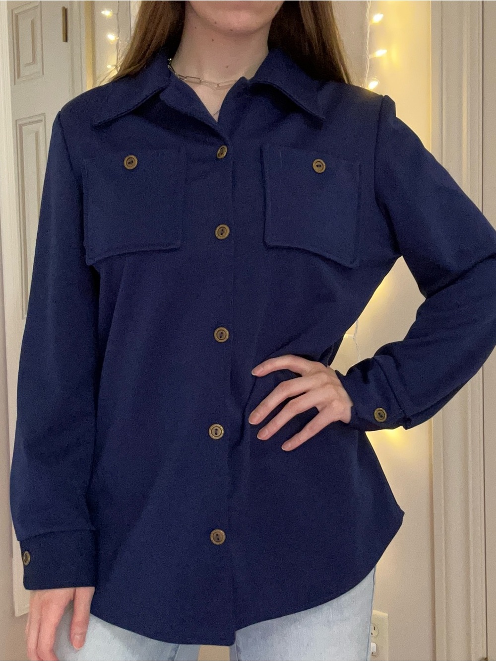 Vintage Navy Button Up Collared Shirt